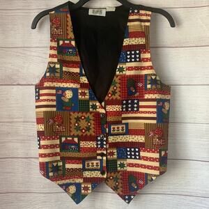 Vintage Sostanza Vest with Patchwork Print Design American Flag Bears Size S/M